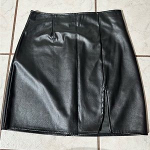 Faux Leather Skirt w/ Slit